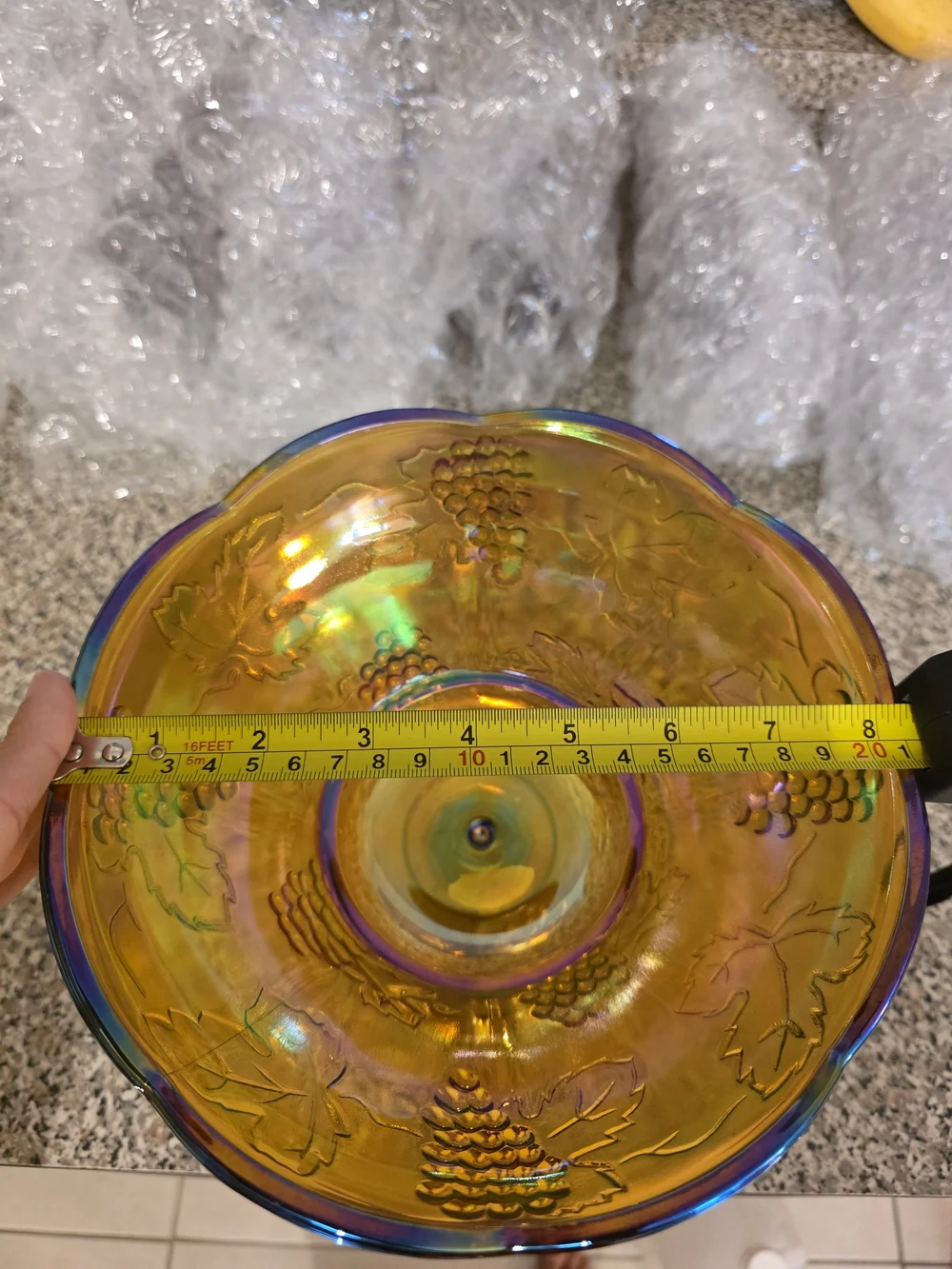 VTG Amber Indiana Glass Carnival Glass Grapes Compote Bowl + 6 Goblets Set